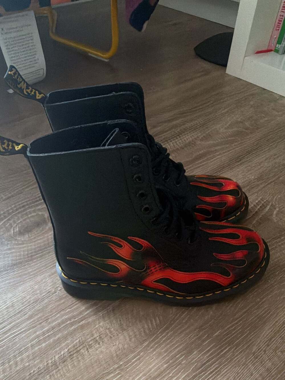 Dr. Martens 1460 PASCAL FLAME 8 Hole Boots Black + Red + Yellow